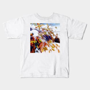 Autumn Leaves on Snow Kids T-Shirt